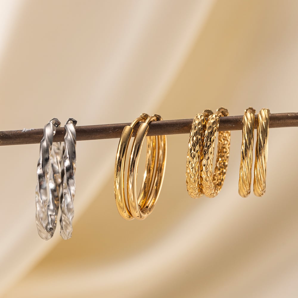 1 Pair Stainless Steel Gold Color Hoop Earrings Picture2