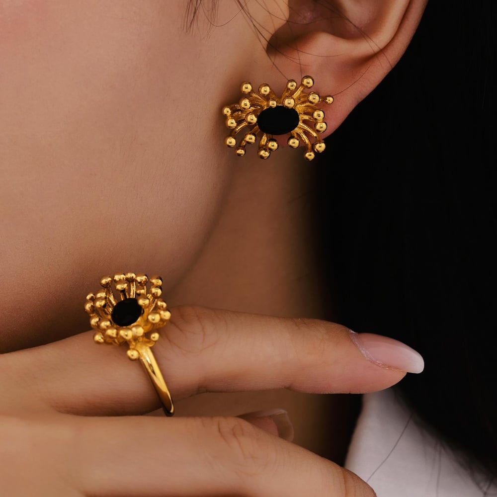 1 Piece Retro Flower Stainless Steel Gold Color Women's Earring Sets Picture4