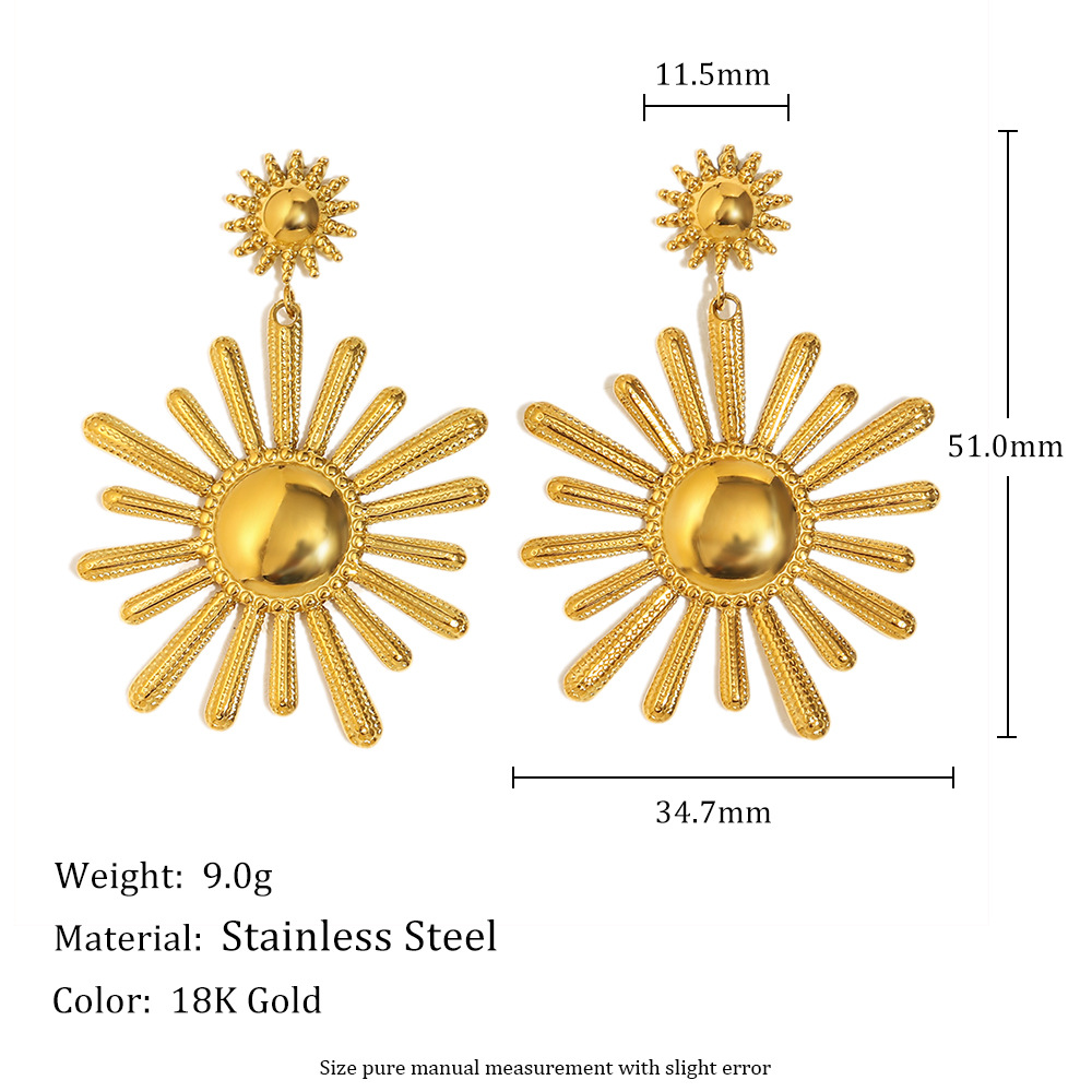 1 Pair Daily Sun Shape Stainless Steel Gold Color Women's Drop Earrings h5Picture2