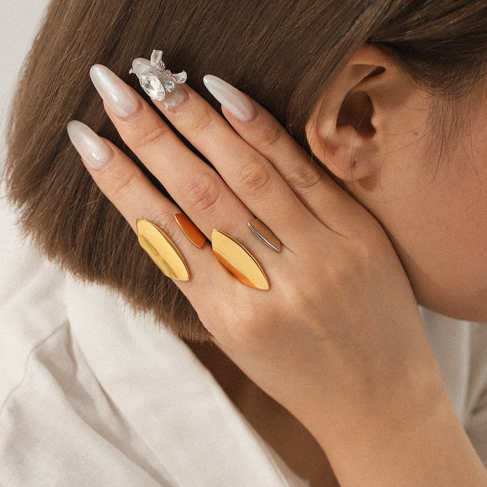 Simple Series Daily Shell Stainless Steel  Gold Color  Statement Rings Picture4
