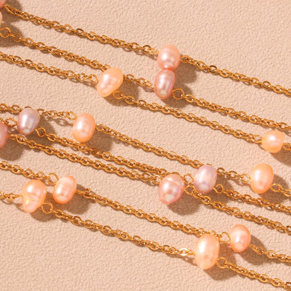 1 Piece Classic Irregular Pearl Shape Stainless Steel Gold Color Women's Chain Necklaces h5Picture4