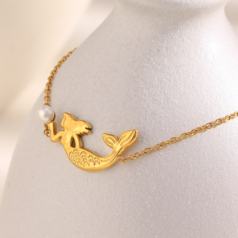 1 Piece Mermaid Shape Stainless Steel Gold Color Women's Charm Bracelets h5Picture3