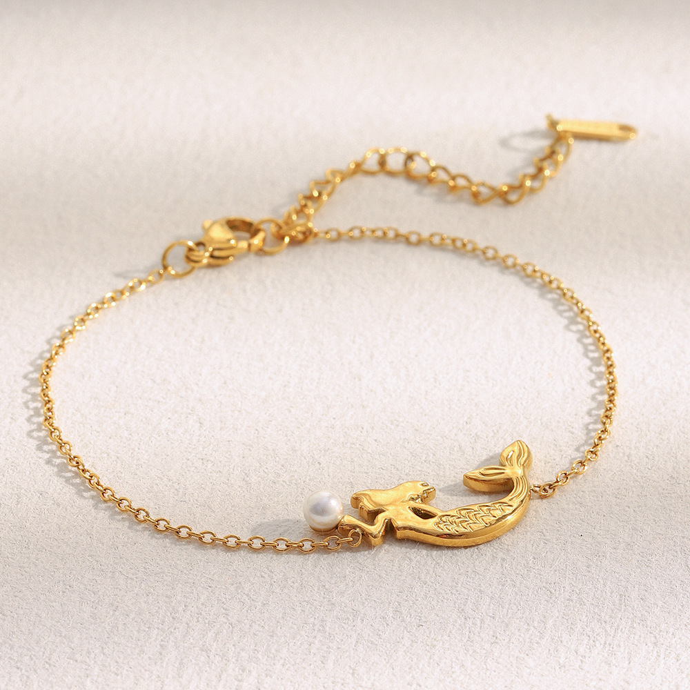 1 Piece Mermaid Shape Stainless Steel Gold Color Women's Charm Bracelets h5Picture5