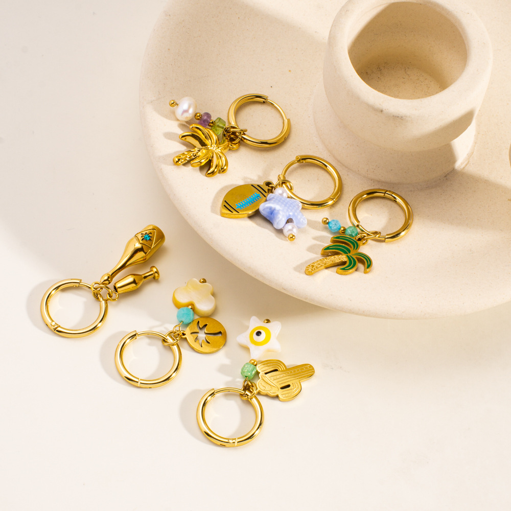 Orecchini pendenti da donna in acciaio inossidabile con fiori naturali della serie romantica, 1 pezzo h5Immagine4