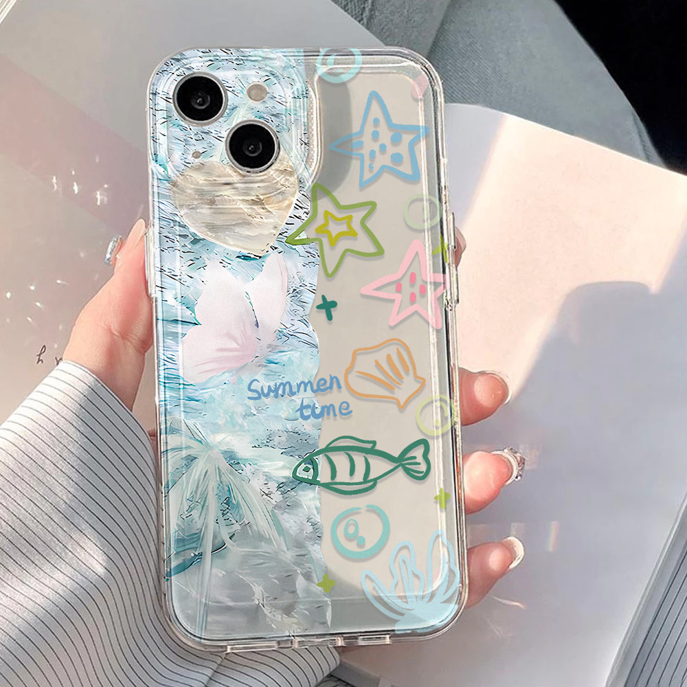 1 Stück durchscheinende Handyhüllen für Damen mit frischen Meereselementen