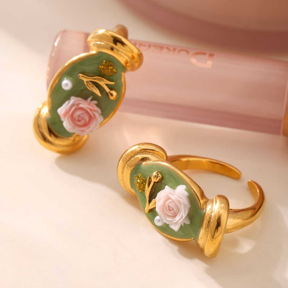 1 Piece Romantic Series Flower Stainless Steel Gold Color Statement Rings h5Picture3