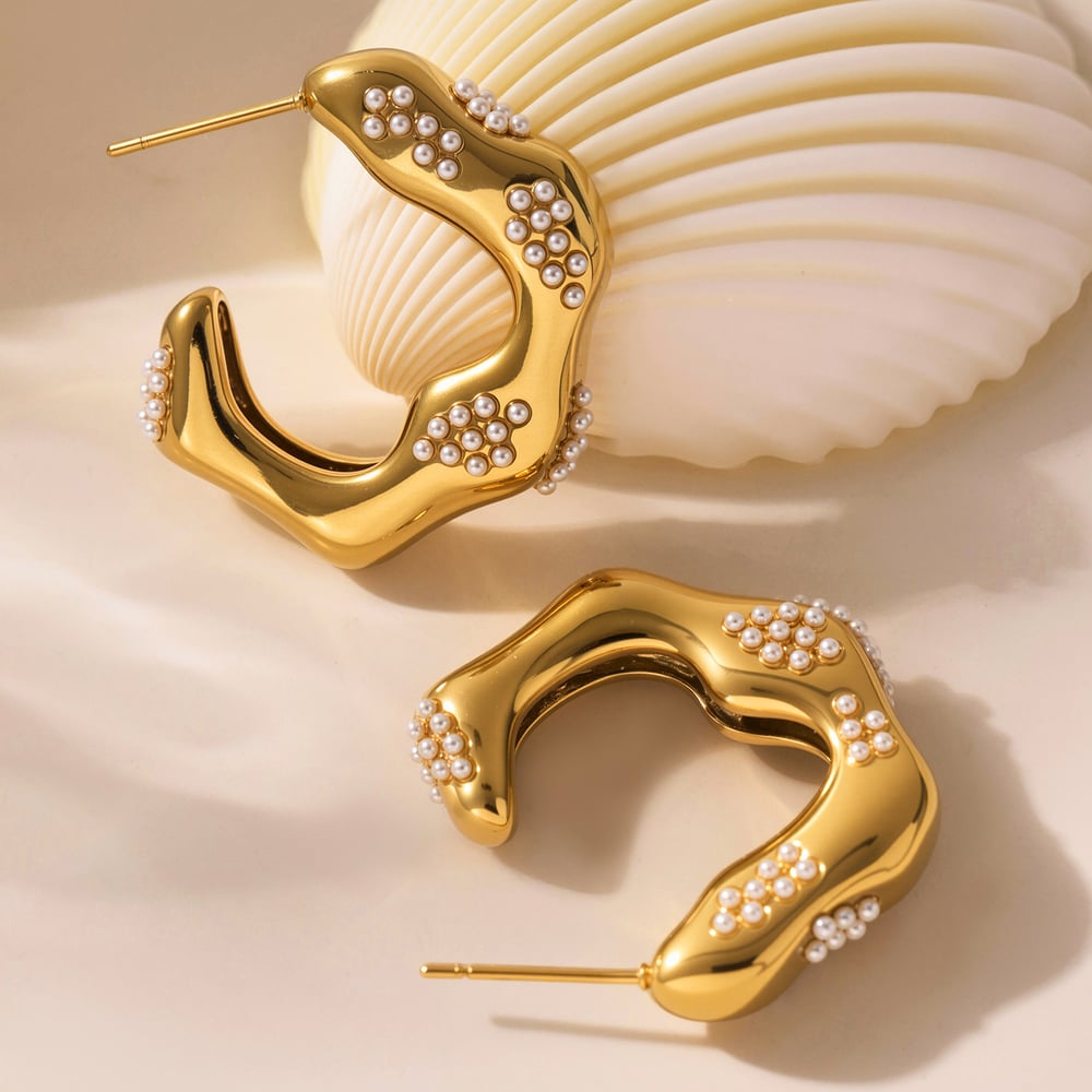 1 Çift Klasik Seri Düzensiz Şekil Paslanmaz Çelik Altın Rengi Kadın Halka Küpe h5Resim5