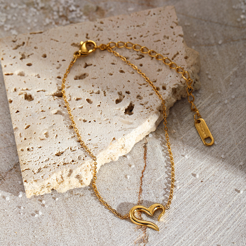 1 Piece Simple Heart Stainless Steel Gold Color Charm Bracelet h5Picture4