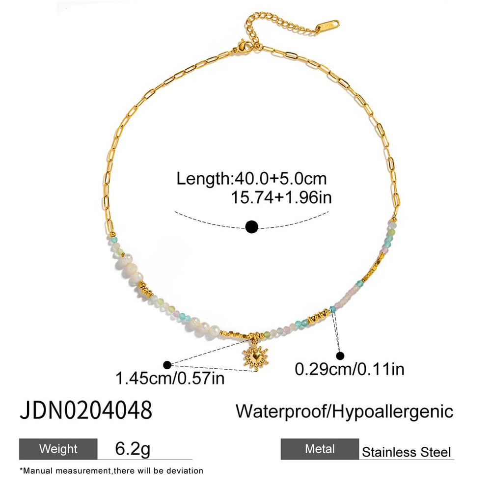 1 Stück polychrome Perlen Sonne Edelstahl Gold Farbe Damen Anhänger Halsketten Bild2