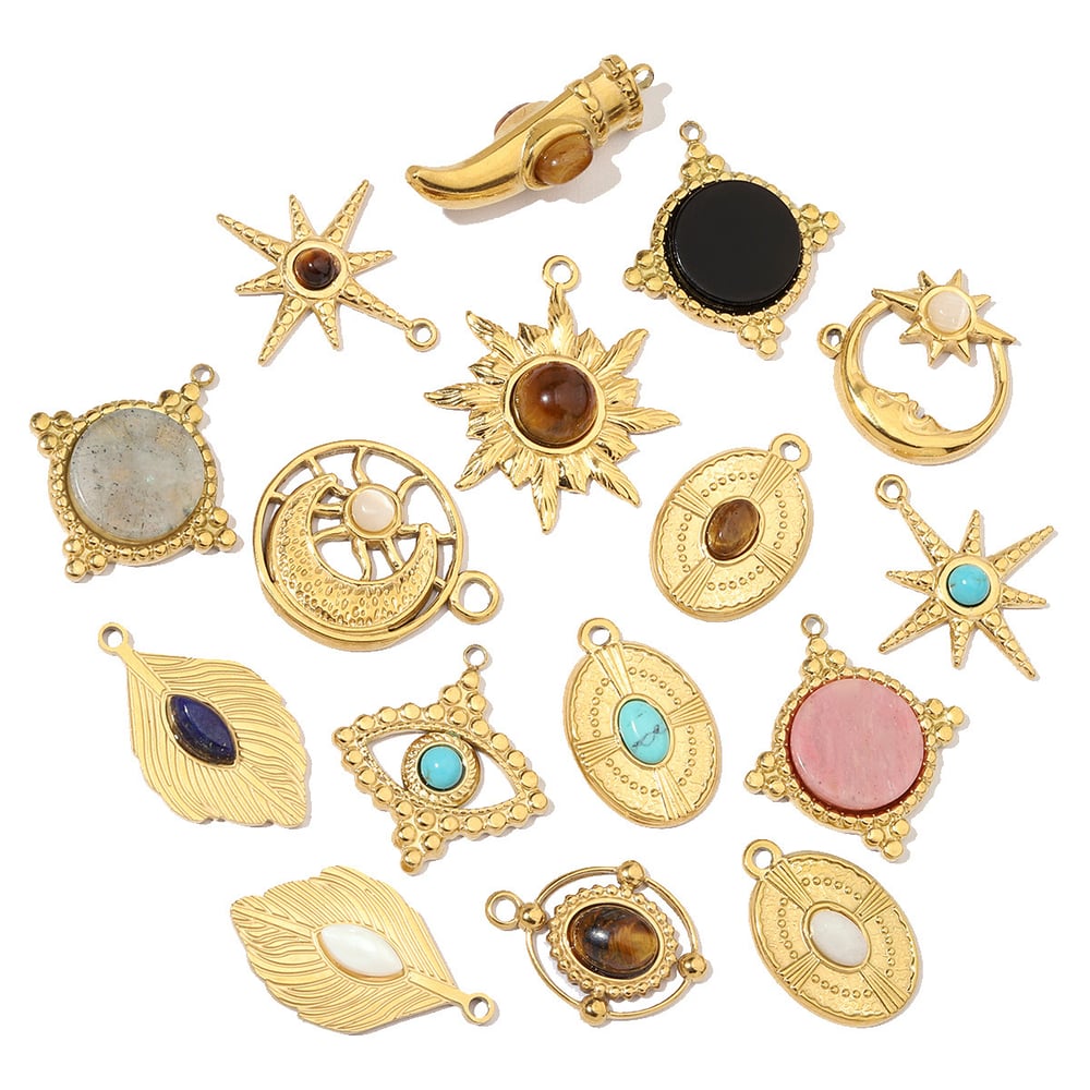 1 pezzo di ciondolo da donna con pietre naturali di lusso a forma di sole Immagine3