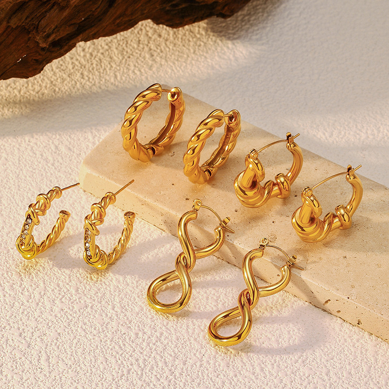 1 Pair Classic Irregular Shape Stainless Steel  Women's Hoop Earrings Picture2