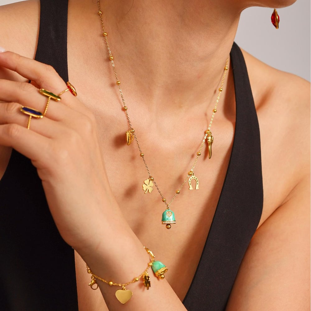 1 Piece Gorgeous Bell Stainless Steel Gold Color Women's Necklaces Sets Picture7