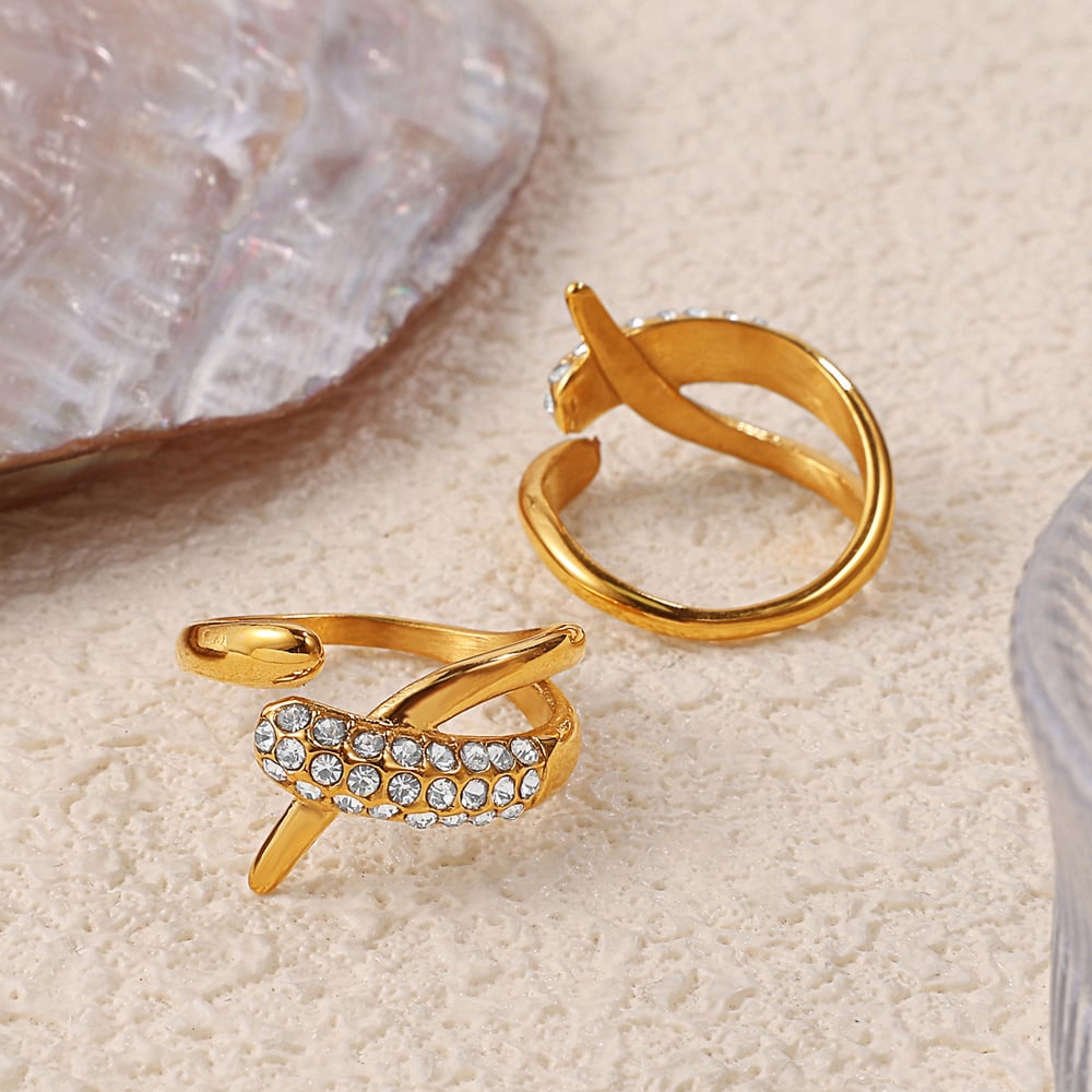 1 Piece Irregular Shape Stainless Steel  Gold Color  Rhinestone Gemstone Ring h5Picture4