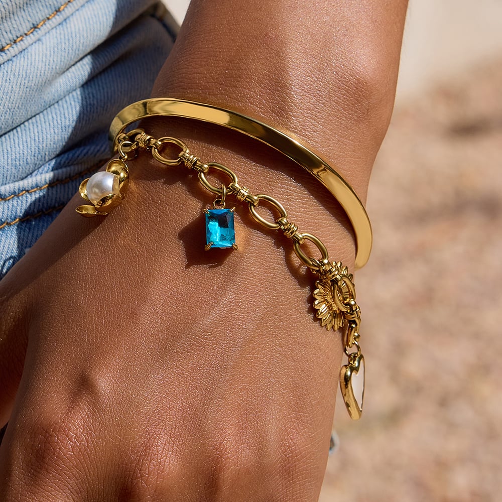 1 Piece Retro Rectangular Stainless Steel Gold Color Women's Charm Bracelets Picture5