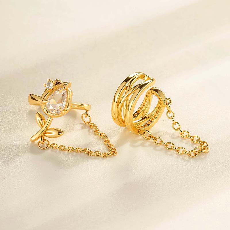 1 pendiente de clip con lazo de circonita color cobre y dorado. Imagen3