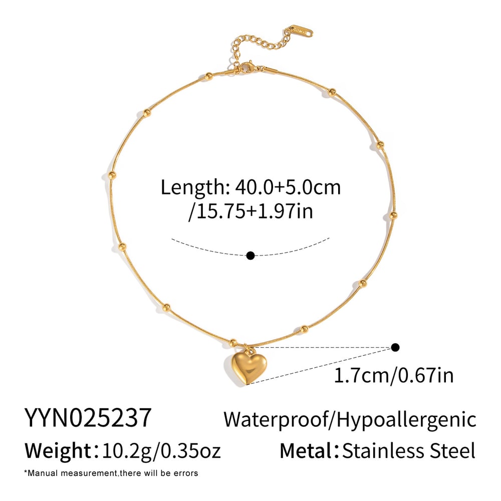 1 Piece Heart Stainless Steel Gold Color Pendant Necklace