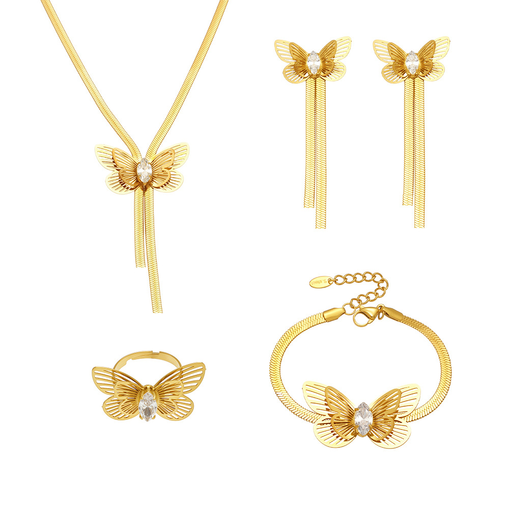 1 Piece Romantic Butterfly Stainless Steel Gold Color Women's Jewelry Sets h5Picture8