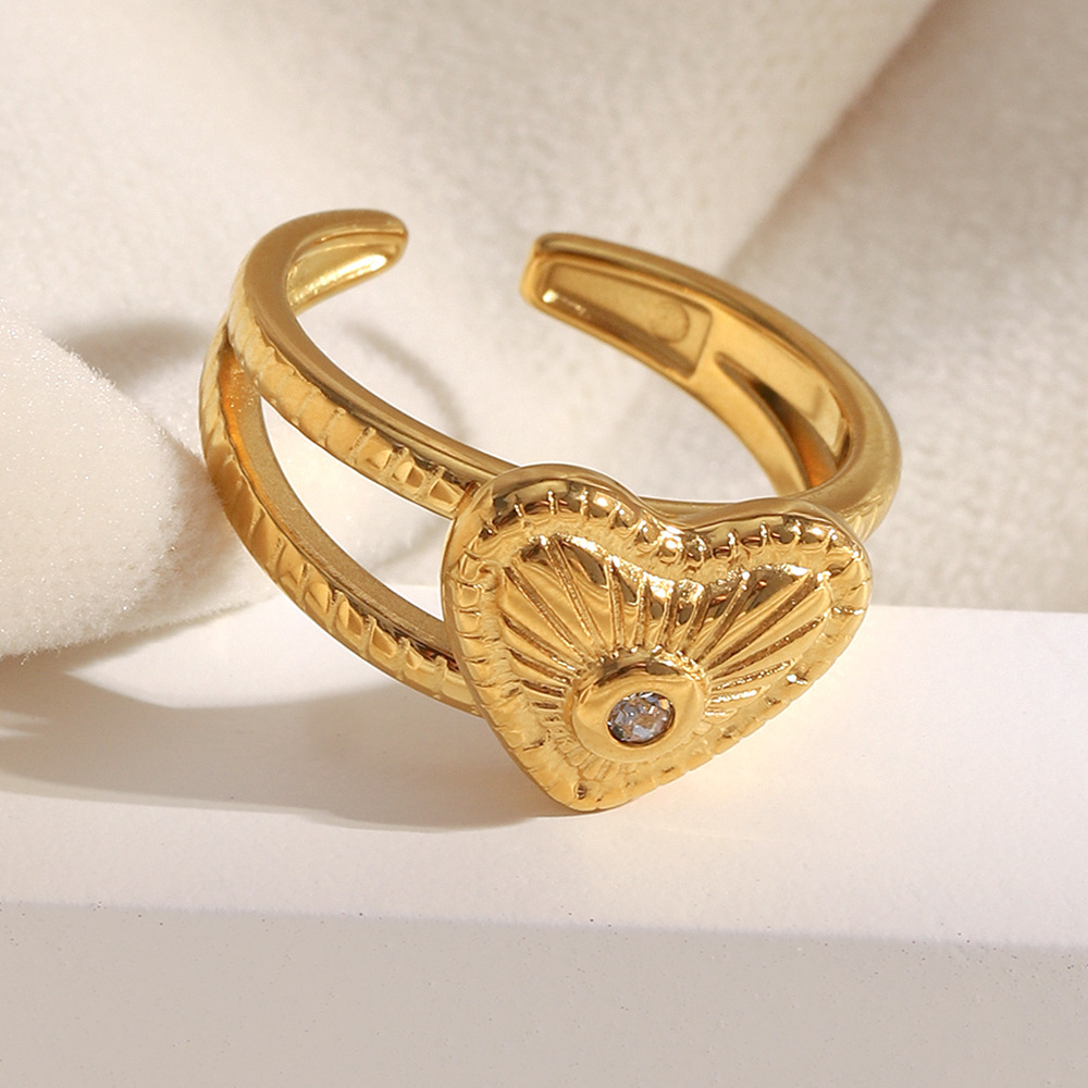 1 Piece Simple Series Casual Heart Stainless Steel   Gold Color  Statement Rings h5Picture3