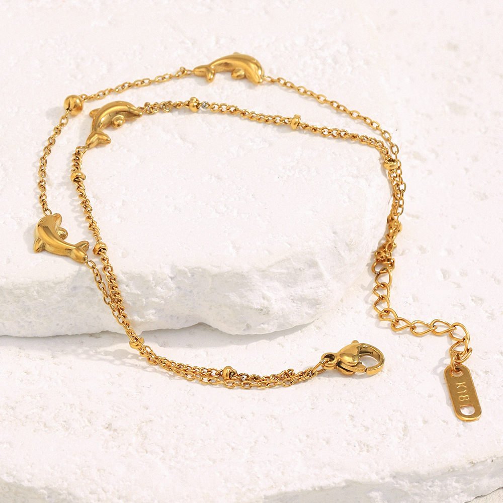 1 Piece Natural Dolphin Stainless Steel Gold Color Women's Charm Bracelets h5Picture5
