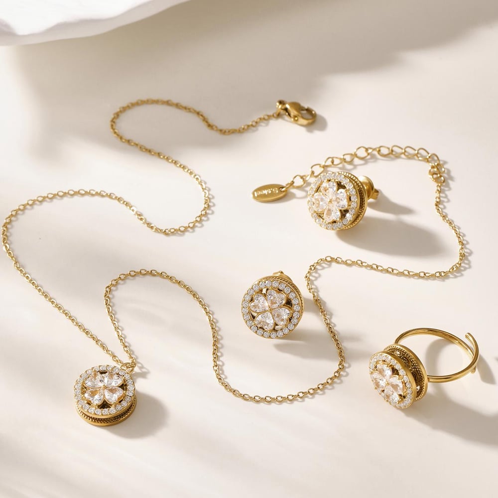 1 Piece Elegant Flower Stainless Steel Gold Color Women's Necklaces Sets Picture6