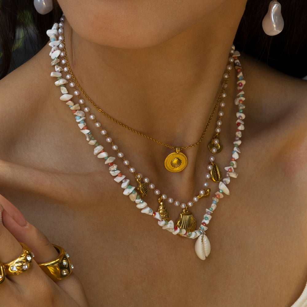 Collier de perles couleur or en pierres naturelles de coquillage, 1 pièce Image3