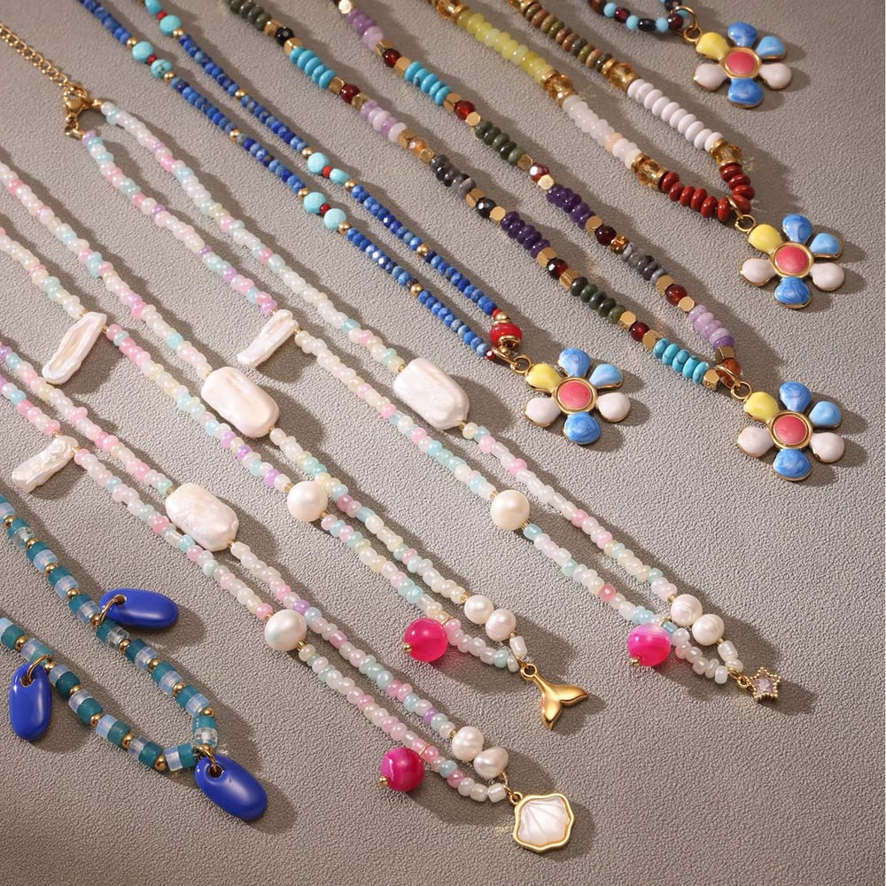 1 Piece Bohemian Flower Natural Stones Gold Color Women's Beaded Necklaces h5Picture5