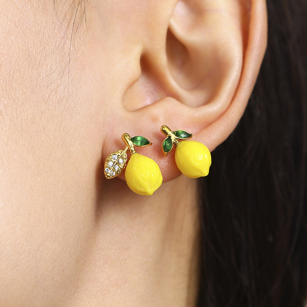 1 Pair Natural Lemon Stainless Steel Gold Color Women's Drop Earrings h5Picture4