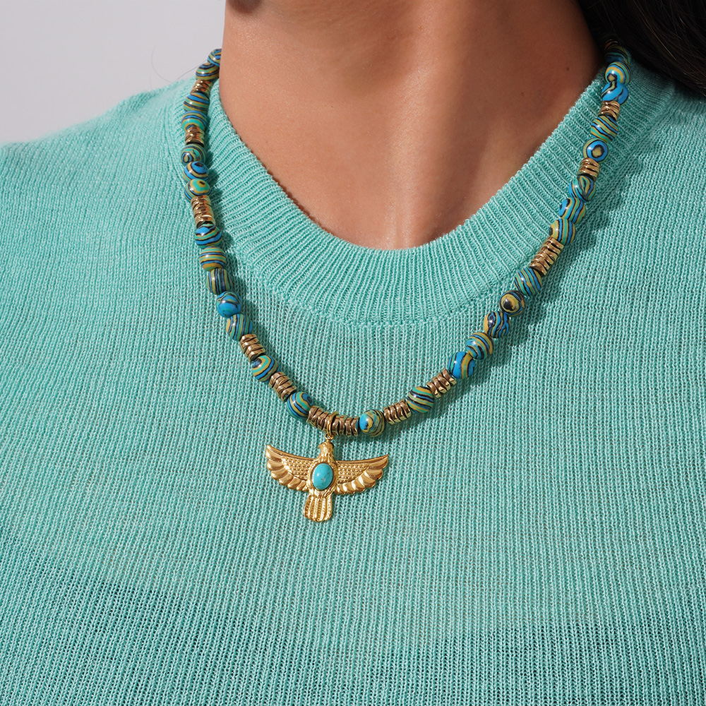 1 Piece Classic Eagle Natural Stones Gold Color Women's Beaded Necklaces h5Picture5