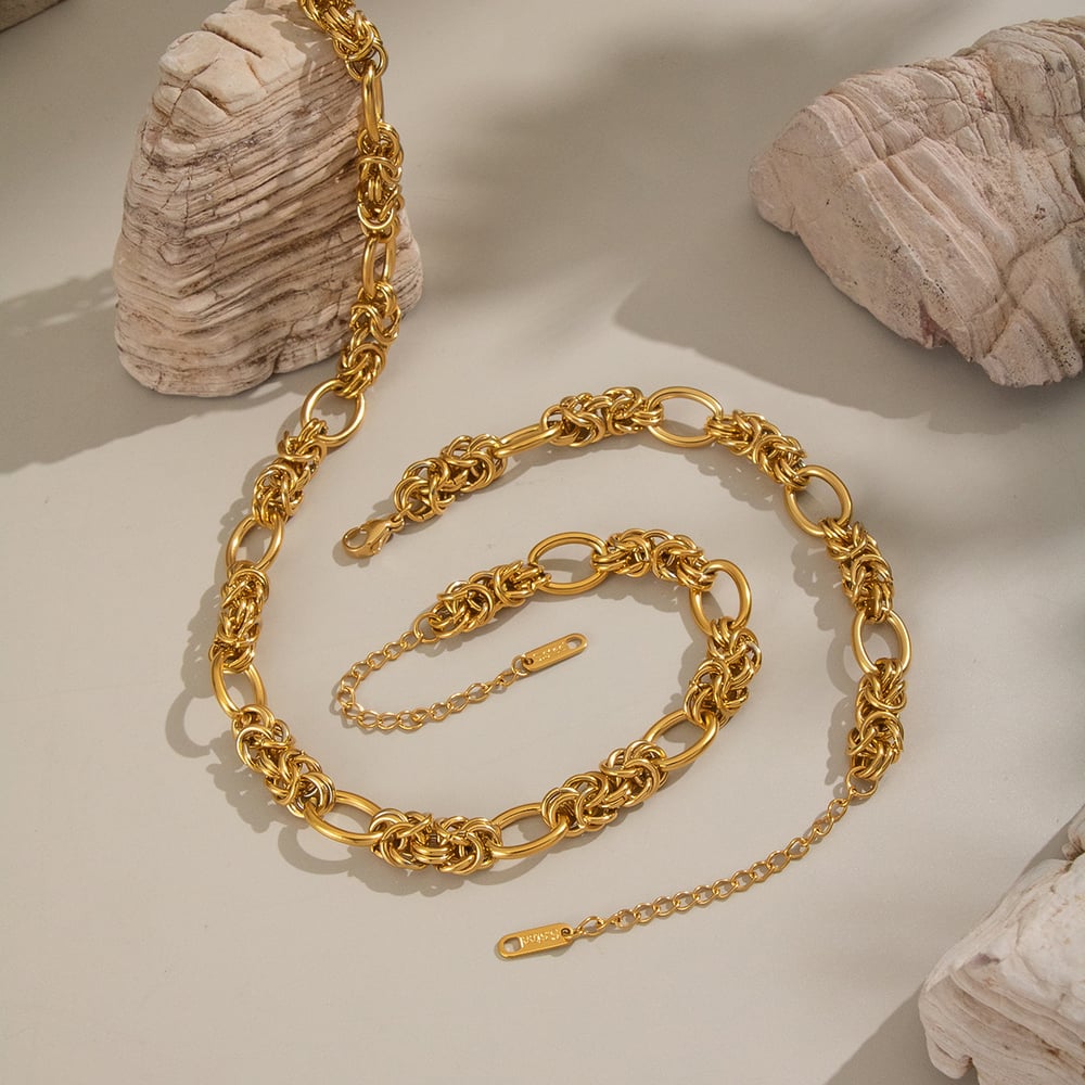Conjunto de collar de cadena de acero inoxidable color dorado h5Imagen2