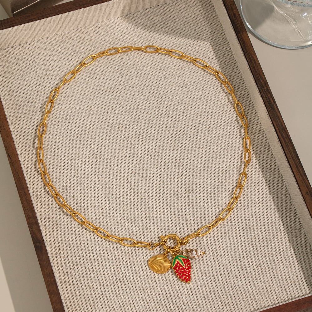 1 Piece Strawberry Stainless Steel Gold Color Pendant Necklace h5Picture4