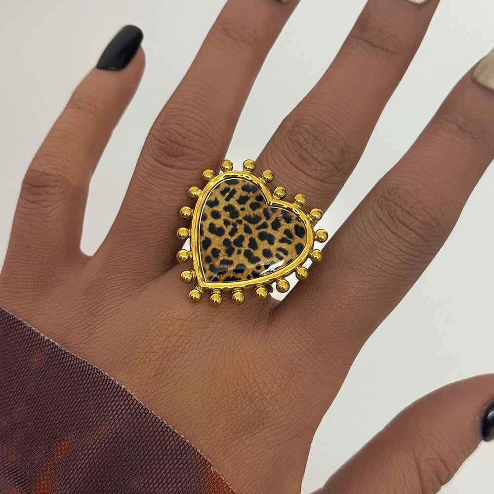 1 Piece Simple Daily Heart Leopard Print Stainless Steel  Statement Rings Picture4