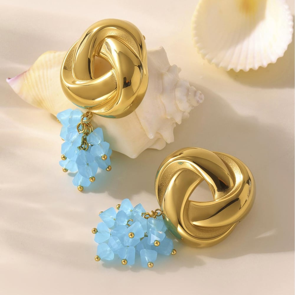 1 Pair Romantic Tassel Stainless Steel Gold Color Glass Women's Drop Earrings h5Picture7