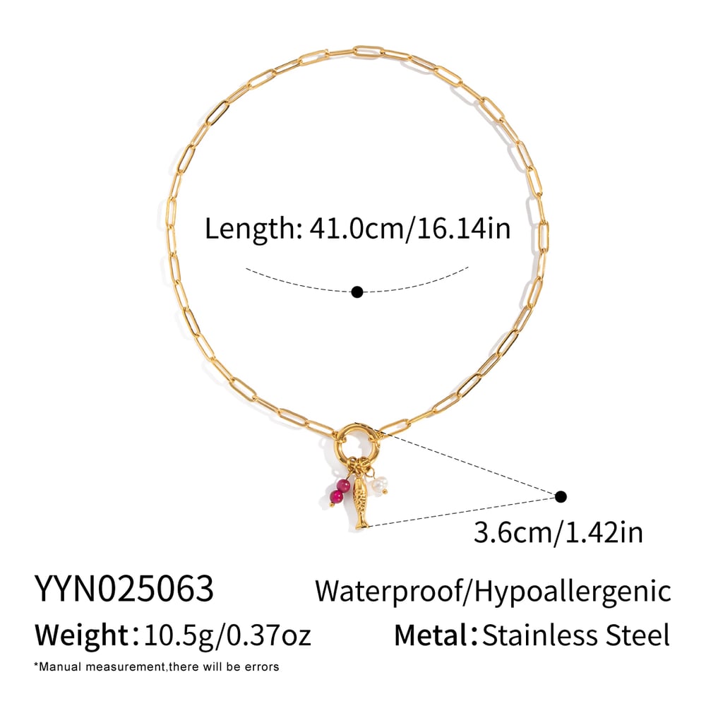 Fish Stainless Steel Gold Color Necklace Set 