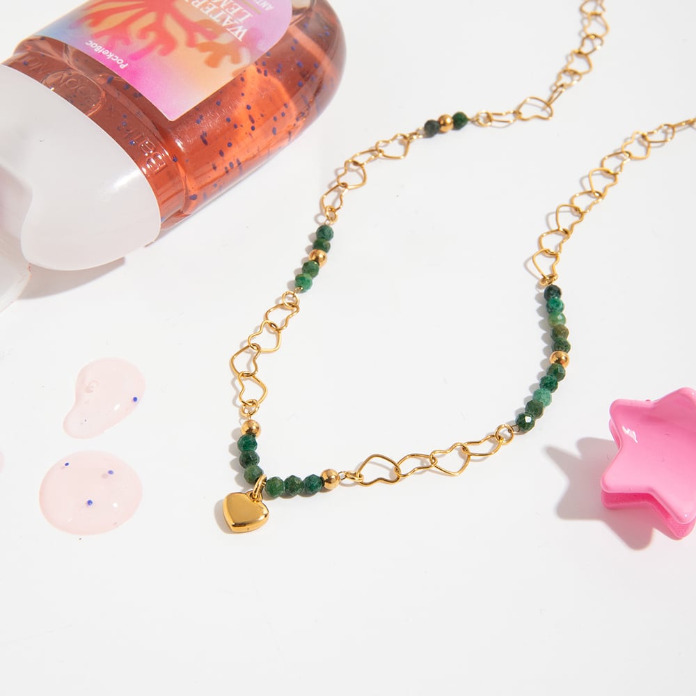 1 Piece Elegant Heart Beads Stainless Steel Gold Color Women's Pendant Necklaces h5Picture5