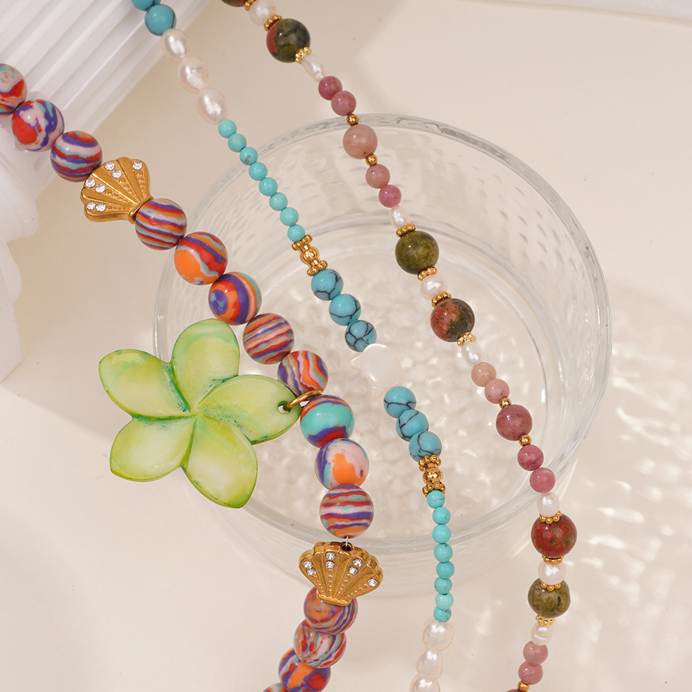 1 Piece Romantic Series Flower Natural Stones Women's Beaded Necklaces Picture5