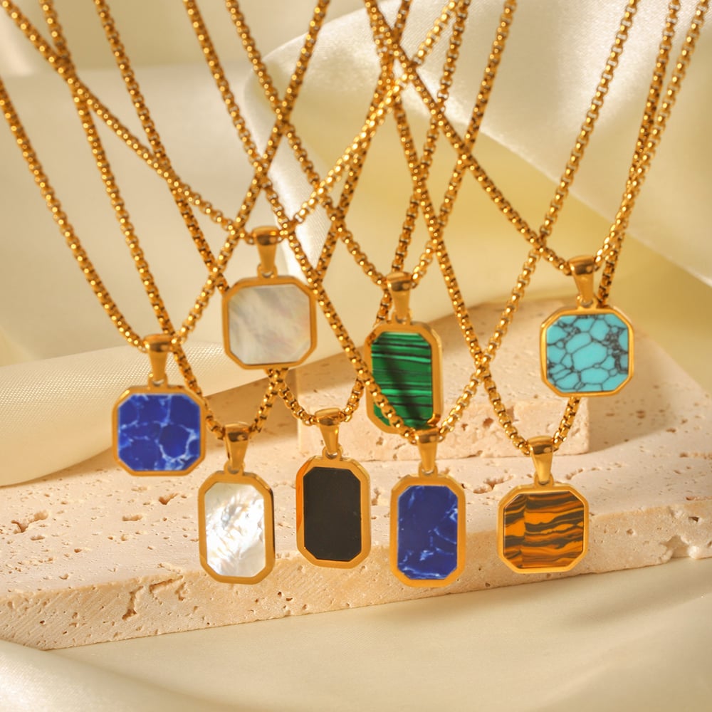 1 Piece Simple Series Daily Rectangle Stainless Steel  Natural Stone Women's Pendant Necklaces h5Picture3