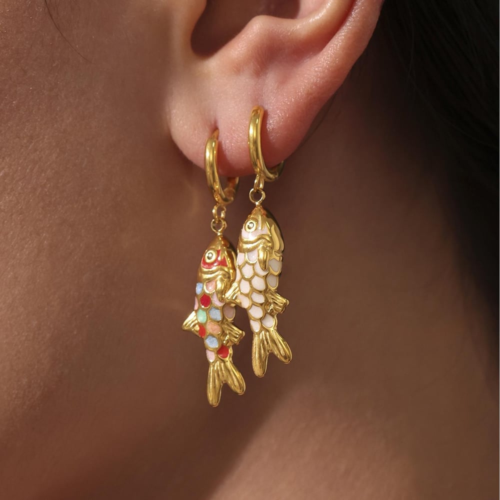 1 Piece Colorful Fish Stainless Steel Gold Color Women's Necklaces Sets h5Picture6