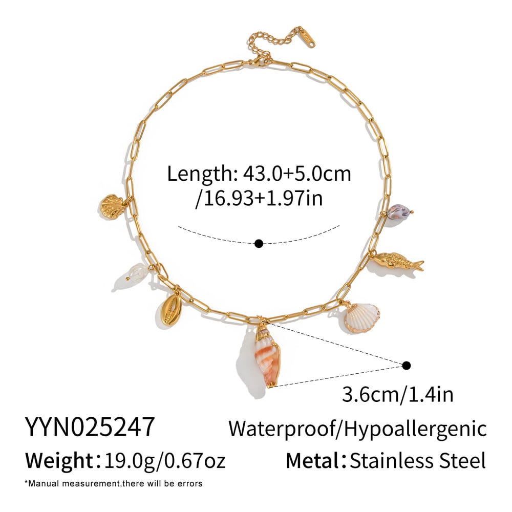 1 Piece Shell Stainless Steel Gold Color Pendant Necklace