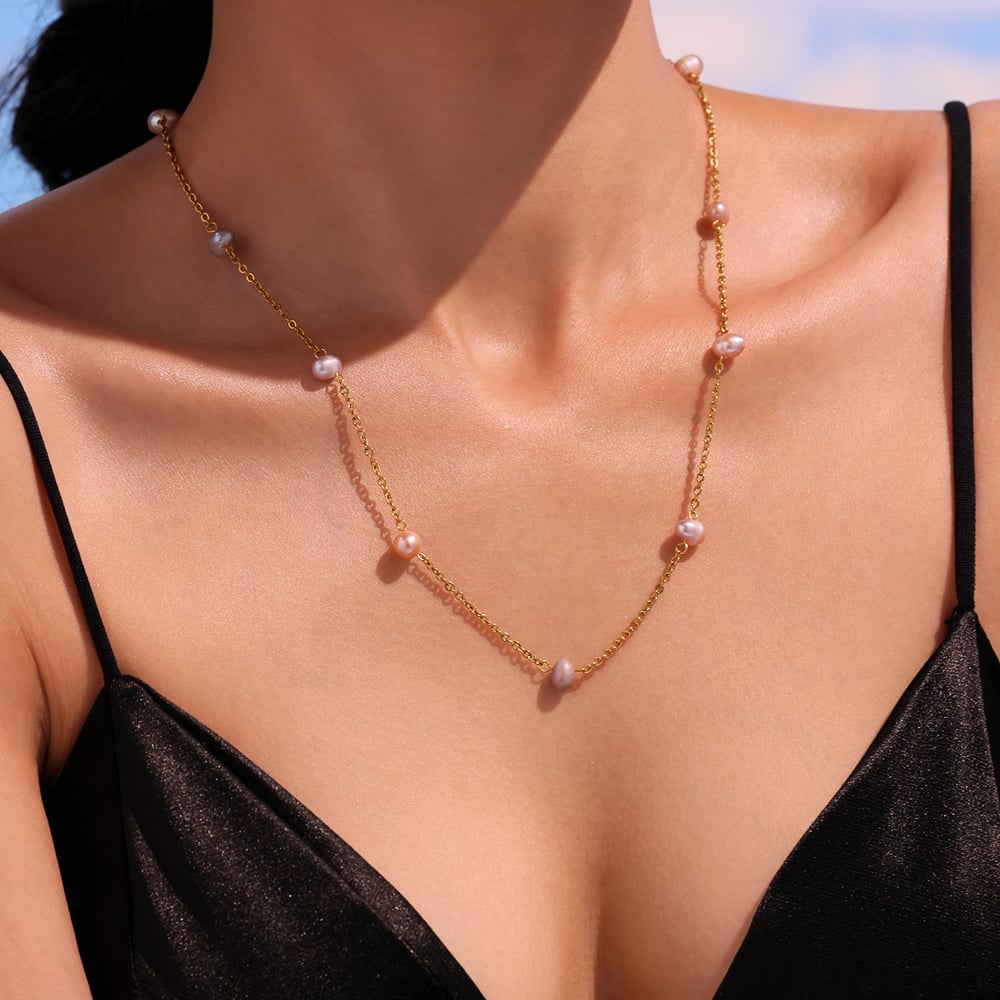 1 Piece Classic Irregular Pearl Shape Stainless Steel Gold Color Women's Chain Necklaces h5Picture5