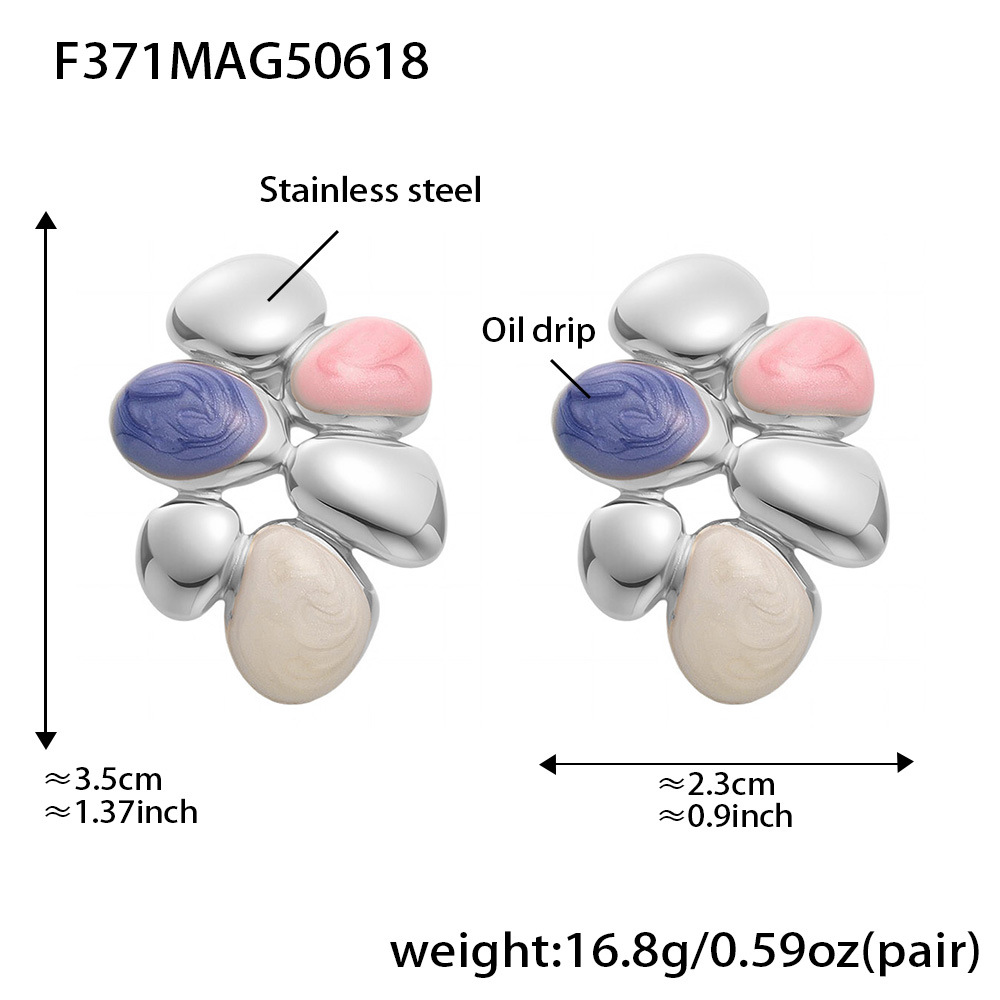 1 Pair Polychrome Flower Stainless SteelGold Color Women's Stud Earrings