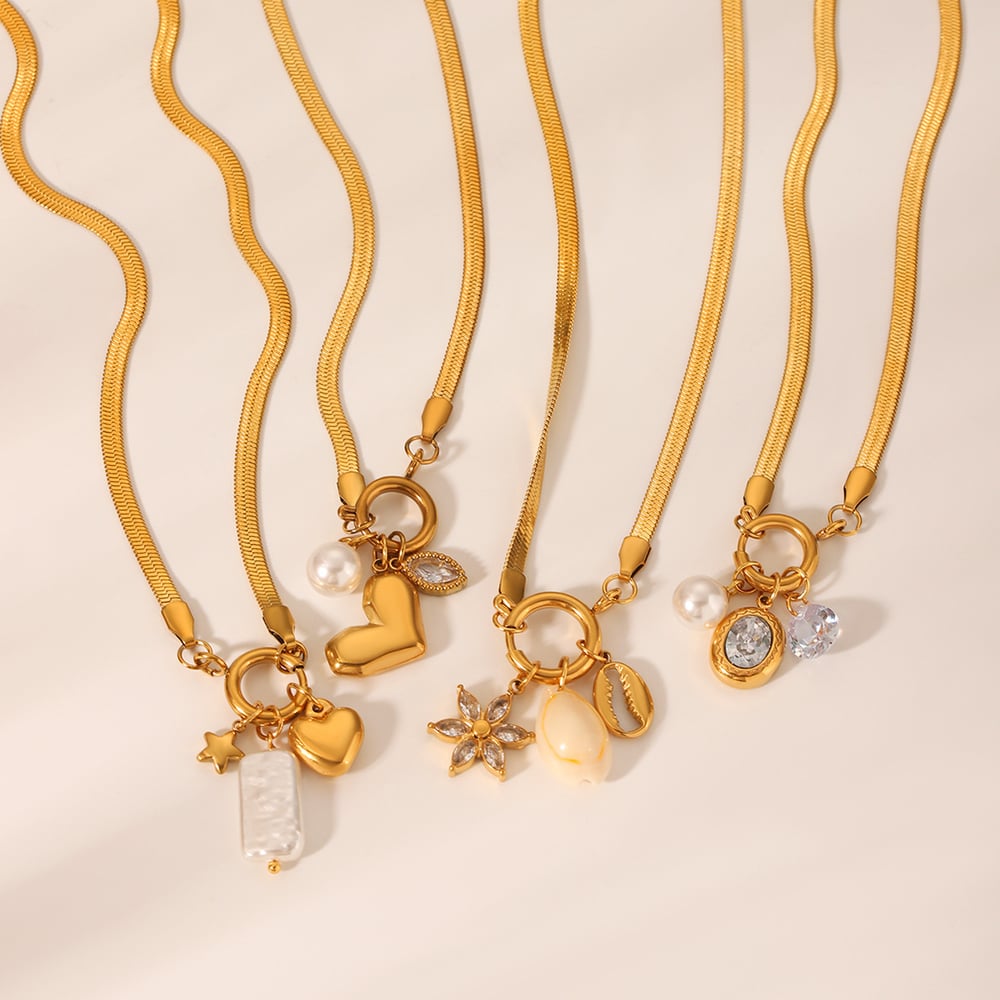 Einfache tägliche Blume Edelstahl Gold Farbe Perle Damen Anhänger Halsketten Bild5