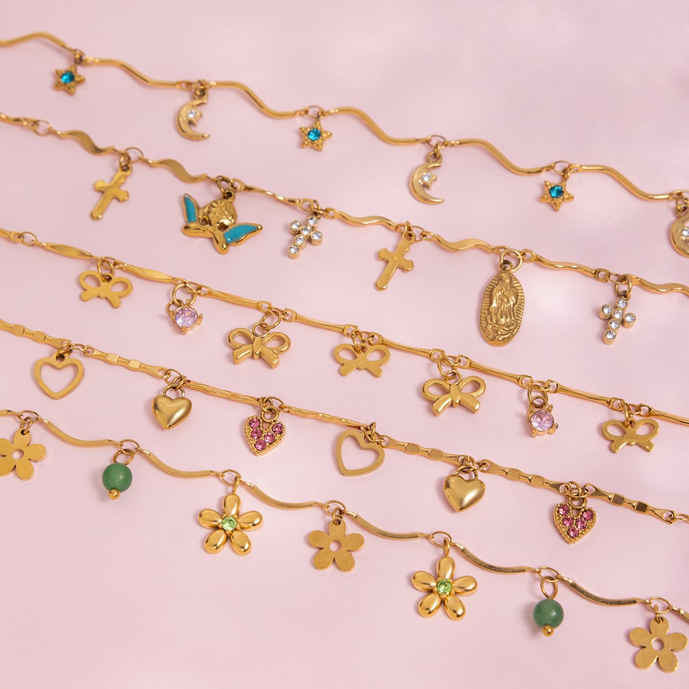 1 Piece Exquisite Flower Stainless Steel Gold Color Women's Charm Bracelets h5Picture6