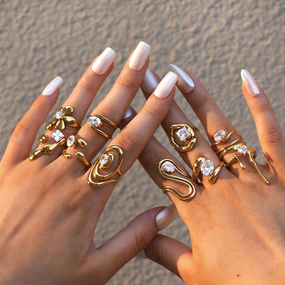 1 Piece Simple Daily Irregular Shape Stainless Steel  Women's Gemstone Rings h5Picture6