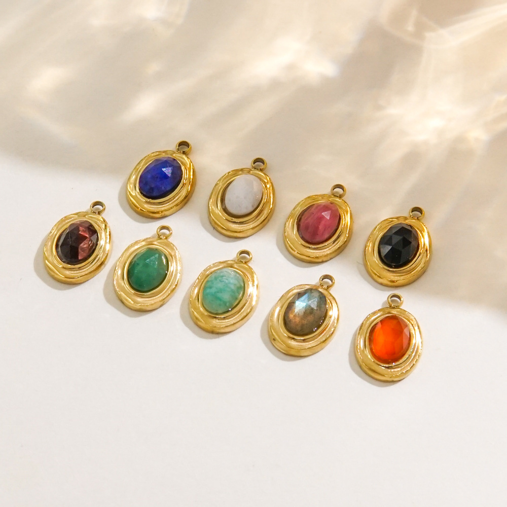 1 pezzo di ciondolo da donna in pietra naturale dalla forma irregolare e retrò semplice h5Immagine2