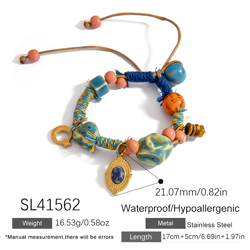 1 Stück lässige Blumen-Perlenarmbänder mit unregelmäßiger Form und geflochtenem Seil für Damen Bild2