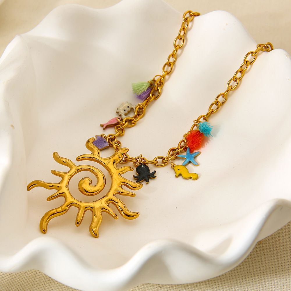 1 Piece Luxurious Vacation Sun Fish Stainless Steel Women's Pendant Necklaces h5Picture4