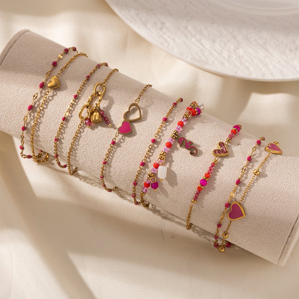 Bracelet à breloques en acier inoxydable couleur or, série romantique, 1 pièce Image2