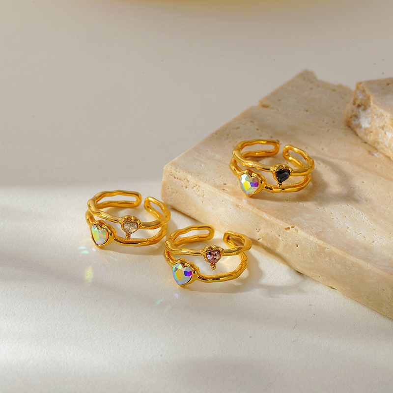 Romantic Series Daily Heart Stainless Steel  Women's Gemstone Rings h5Picture3