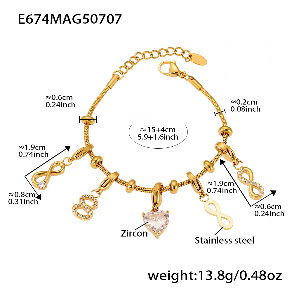 1 Piece Delicate Heart Stainless Steel Gold Color Women's Charm Bracelets