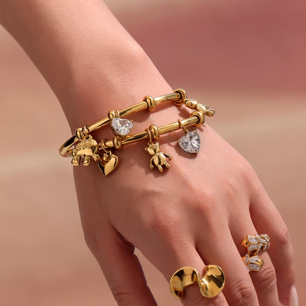 1 Piece Cute Bear Stainless Steel Gold Color Women's Charm Bracelets h5Picture3